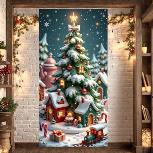 Christmas Door Cover Banner - Indoor Outdoor Xmas Tree Holiday Decor