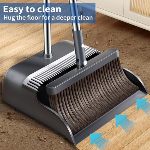 Broom and Dustpan Combo Set with 51.6" Adjustable Handle & Pet Hair Comb