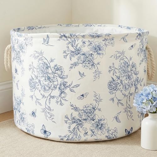 Large Floral Nursery Storage Basket - Collapsible Toy Bin & Laundry Hamper