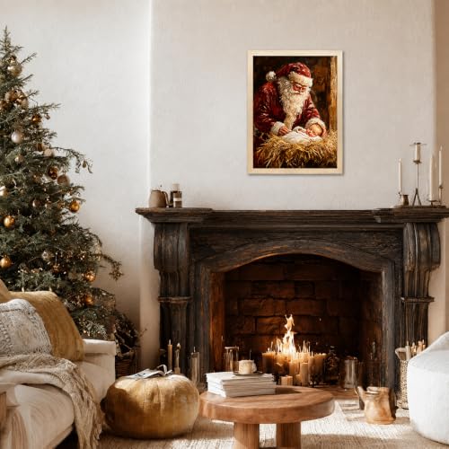 XOCUUI 8x10 Santa with Sleeping Baby Nativity Canvas Print - Framed? Unframed Holiday Wall Art
