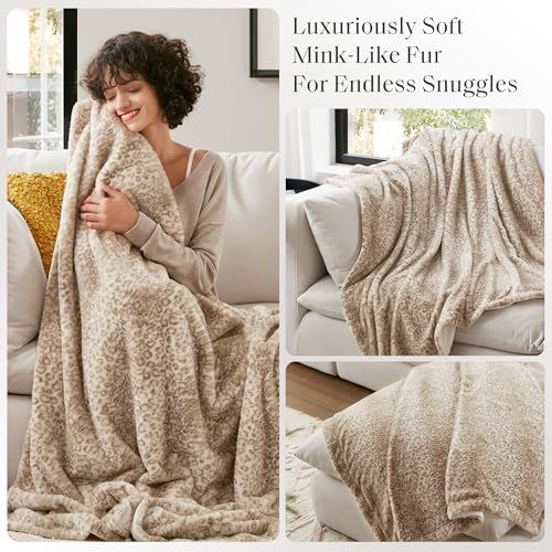 Madison Park Zuri Soft Plush Luxury Oversized Faux Fur Throw Animal Stripes Design, Faux Mink On The Reverse, Modern All Seasons Blanket for Bed, Sofa Couch, Office, Leopard, 60x70