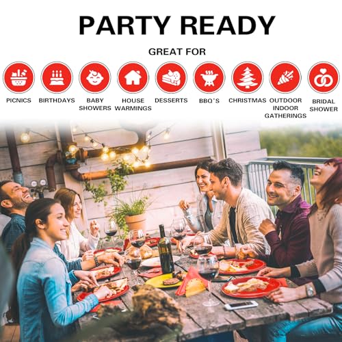 BONSINY 100 Pcs 10 Inch Red Plastic Plates – Christmas Disposable Party Dinnerware