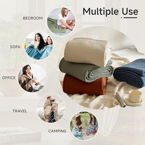 100% Cotton Muslin Blanket King Size - Soft & Breathable 4-Layer Design (Rust Orange, 104" x 92")