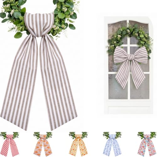 Neutral Ticking Stripe Wreath Sash for Front Door 56 Inch Long