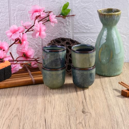 Ceramic Sake Cup Set - 6 Artisan Reactive Glazed Tea & Drinkware, 2-inch
