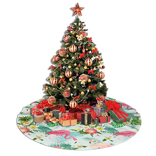 30in Flamingo Christmas Tree Skirt with Palm Leaves – Pink Tropical FX, B TREE