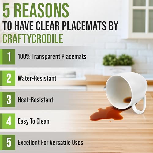 Clear Vinyl Placemats Set of 4 - 17.5 x 12 Inch Transparent Table Mats