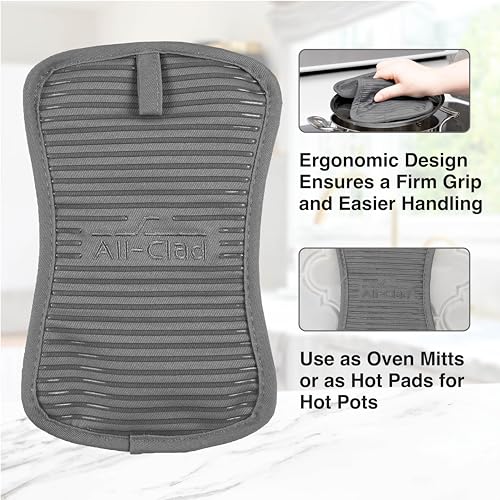 Heat Resistant Silicone Pot Holder Set - 10" x 6" Cotton Kitchen Hot Pads