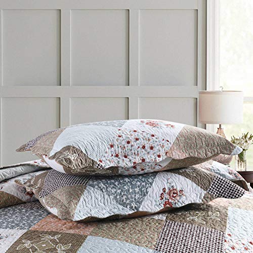 HoneiLife Floral King Quilt Set - 3 Piece Reversible Microfiber Bedspread