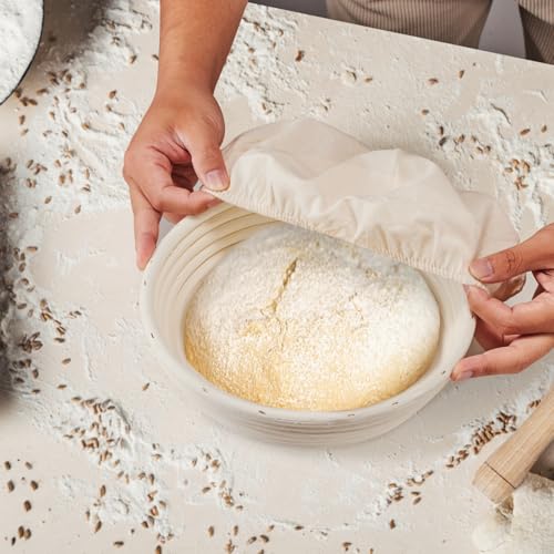 9-Inch Round Rattan Banneton Bread Proofing Basket Set of 2 with Liners
