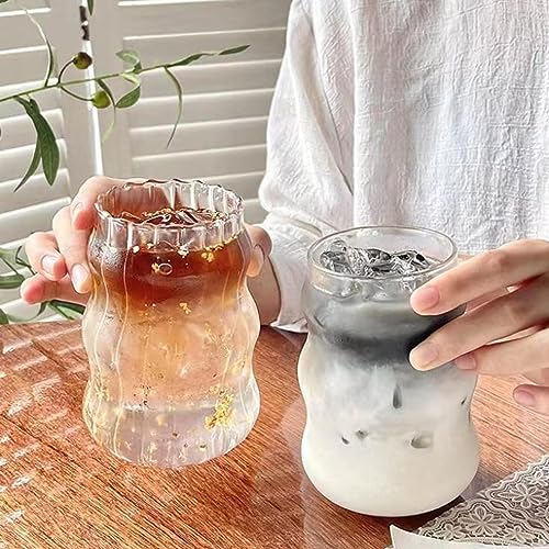 2 Pcs Ribbed Glass Cups, 18 Oz Vintage Wave Design Drinking Glassware
