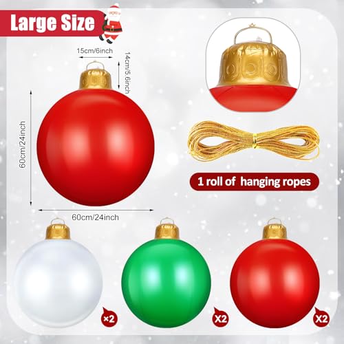 DERTE 6-Pack 24in Inflatable Christmas Ball Ornaments for Outdoor Yard Display