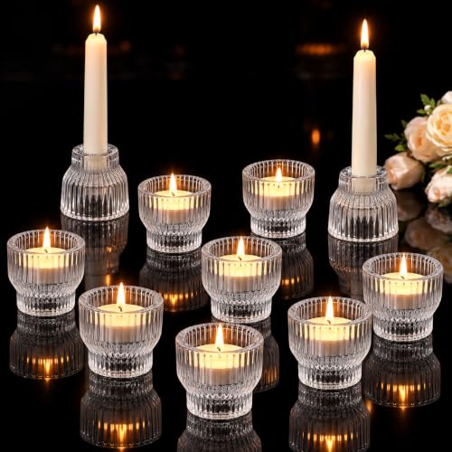 JMMAYIG 36 Pack Tealight & Taper Candle Holder Set - 2-in-1 Clear Ribbed Glass Decor