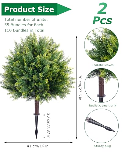 27.6-Inch Artificial Cedar Topiary Trees, UV Resistant Faux Pine Shrubs (Set of 2)