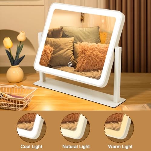 White 12x14 Inch Rechargeable LED Vanity Mirror with Lights & Touch Control