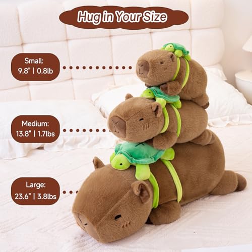 SQEQE Weighted Capybara Stuffed Animal Plush with Turtle Backpack - 9.8 Inch