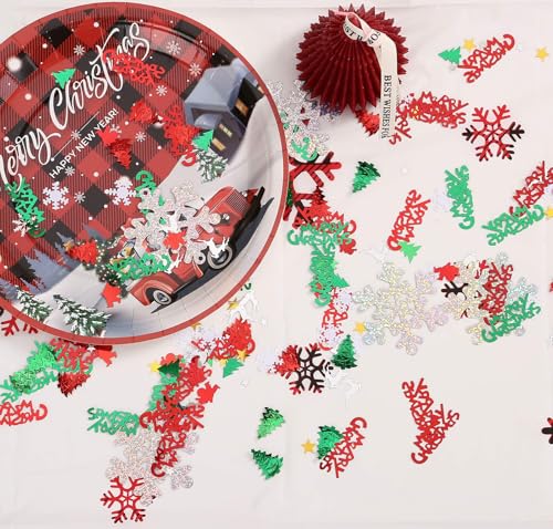 KALOR Christmas Snowflake and Merry Letter Confetti - Red & Green, 60g Holiday Table Decor
