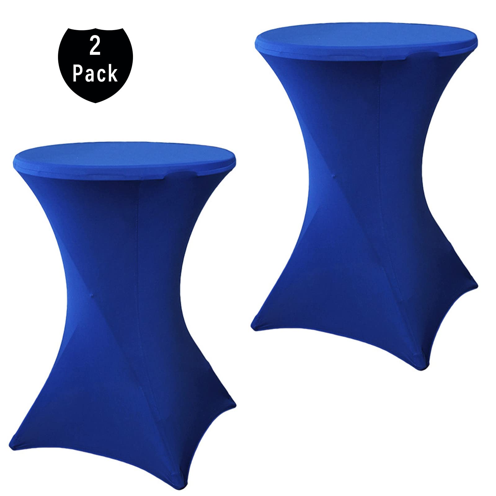 Fhberni 2 Pack 24x43 Inch Royal Blue Cocktail Tablecloth Spandex Round Fitted Table Cover for Wedding Banquet Event Party