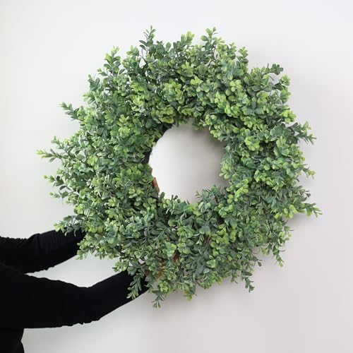 26-Inch Artificial Boxwood Wreath for Front Door and Home Decor