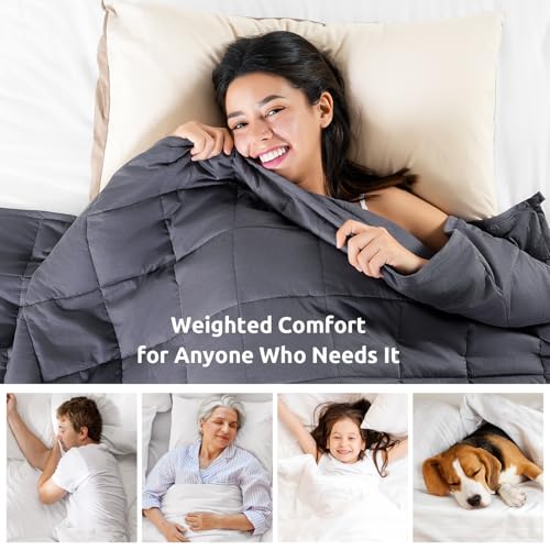 Cooling Weighted Blanket for Adults - Queen Size 60"x80" 20 lbs, Soft Cotton, Breathable, Washable, Dark Grey