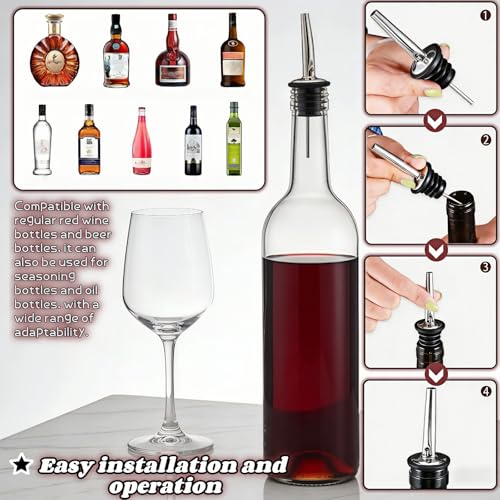 4-Pack Stainless Steel Wine & Oil Pourer Set - Drip-Free Spouts & Dust Caps