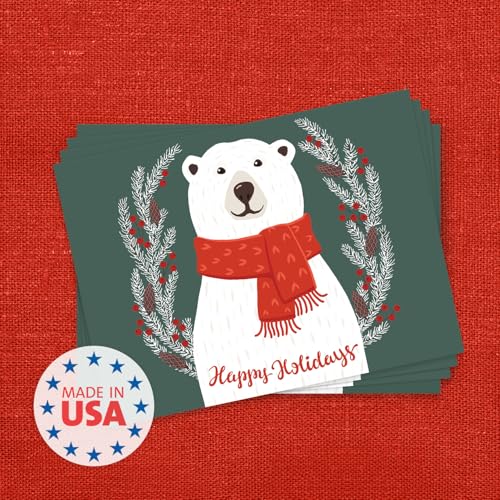 Canopy Street Polar Bear Holiday Card Pack - 25 Christmas Greeting Cards with Envelopes, Inside Verses, Happy Holidays, Cozy Winter Design