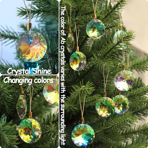 12 Pack Mini Crystal Glass Christmas Ornaments - 1.18" Prism Tree Decor