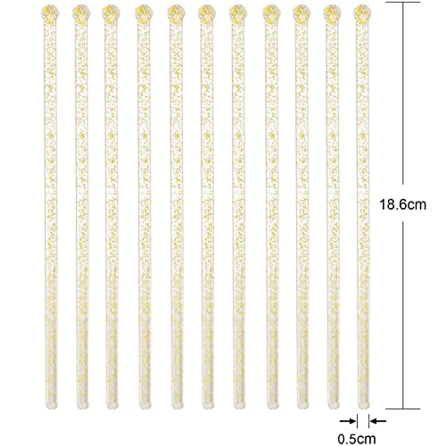 Crystal Cocktail Stirrer Sticks 100 Pack - Disposable Plastic Drink Mixers with Gold Glitter Top