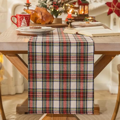 AQOTHES Red White Plaid 13x120 inch Christmas Table Runner