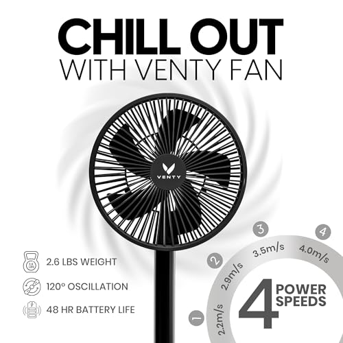 Portable Wireless Oscillating Fan with Remote, LED Light & Power Bank