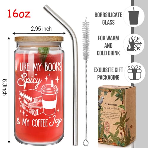 16oz Book Lovers Coffee Glass with Lid & Straw – Cute Bookish Mugs Gift for Readers