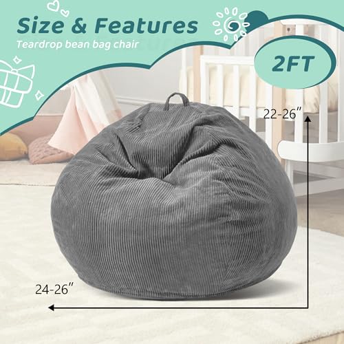 2ft Teardrop Memory Foam Bean Bag Chair with Washable Corduroy Cover
