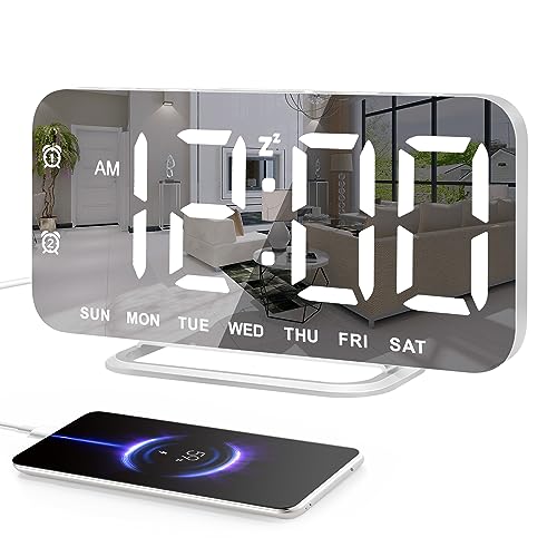 Slim LED Digital Alarm Clock with Mirror Surface & Dual USB Ports