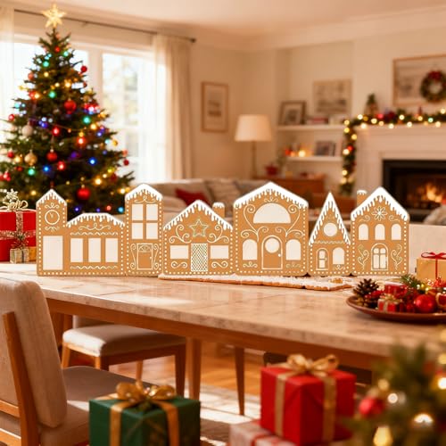 Foldable Christmas Gingerbread Village with LED String Lights - 39 x 9.8"