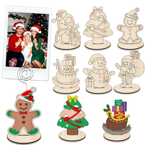 Christmas Wooden Place Card Holders with Paint Set - 12 Pieces