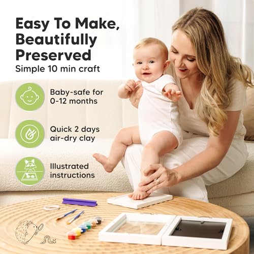 Baby Hand and Footprint Frame Kit - Air Dry Clay Newborn Keepsake (Alpine White)