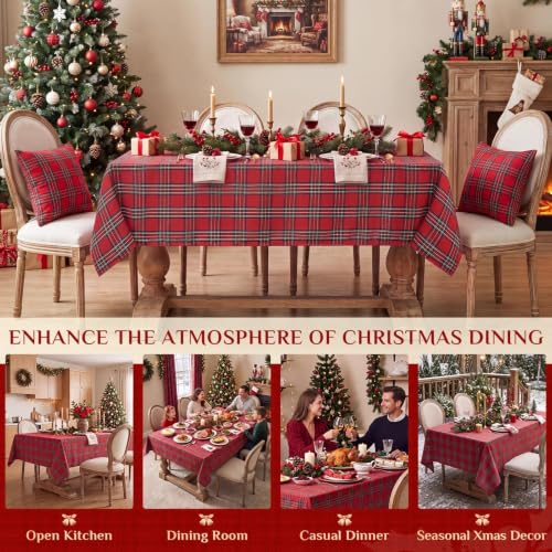Softalker Red Checkered 54 x 80 Inch Christmas Tablecloth - Rectangle (6 ft)