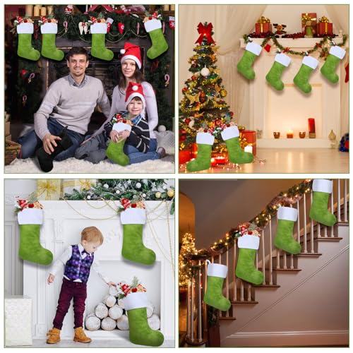 Shinymoon 12-Pack Christmas Stockings 18 Inch Large Faux Fur Holiday Decor Green & White