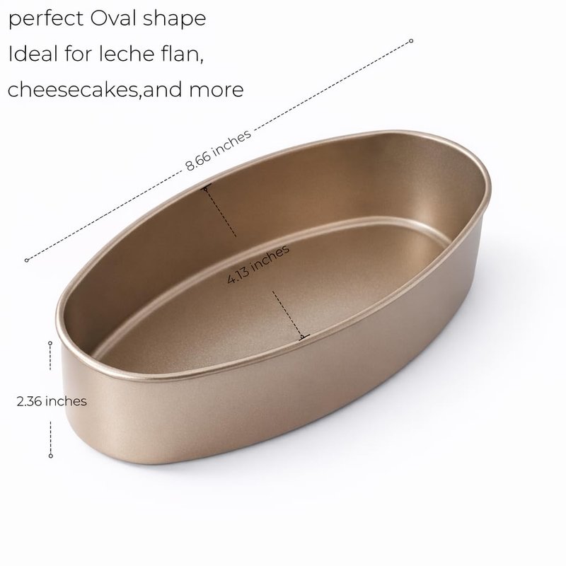 Llanera Leche Flan Molder Filipino, Leche Flan Llanera, 2 Pack 8-Inch Oval Cheesecake Pan, Non-Stick Carbon Steel Baking Mold for Meatloaf, Breads, Homemade Cake, Oven and Instant Pot Bakeware