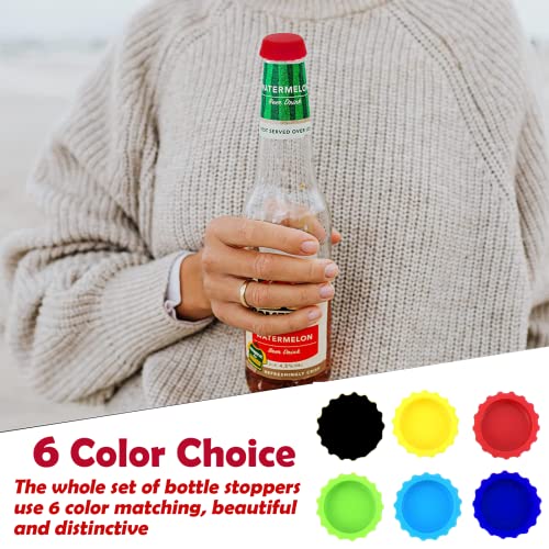 Superjackwang 6 Pack Reusable Silicone Beer Bottle Caps - Food Grade, BPA-Free, Multi-Color Seals for Soda, Beverages & Homebrew