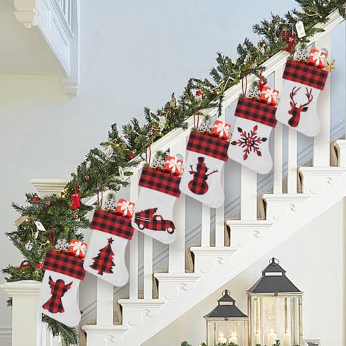 Asisca 100 Pack Mini Christmas Stockings 7.8'' Red Black Buffalo Plaid Holiday Decor