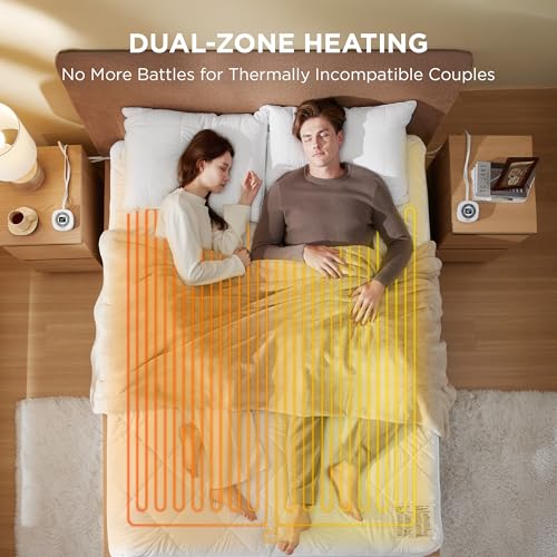 Heated Mattress Pad Queen - 10 Heat Settings, Dual Control, Machine Washable