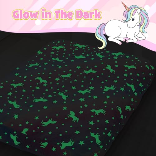 Convertible Kids Bean Bag Chair Bed - Glow-in-the-Dark Unicorn Sofa