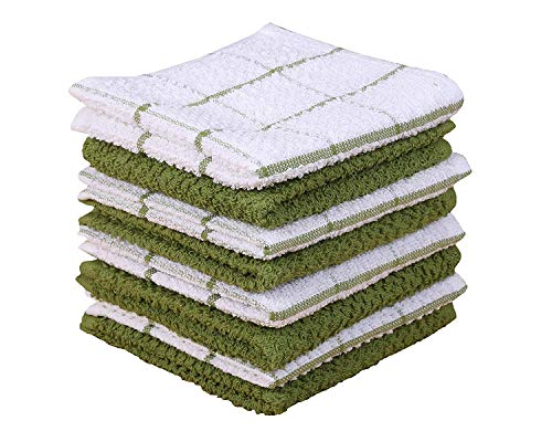 100% Cotton Dish Cloths Set - 8-Piece Absorbent Terry Kitchen Towels, 12x12"
