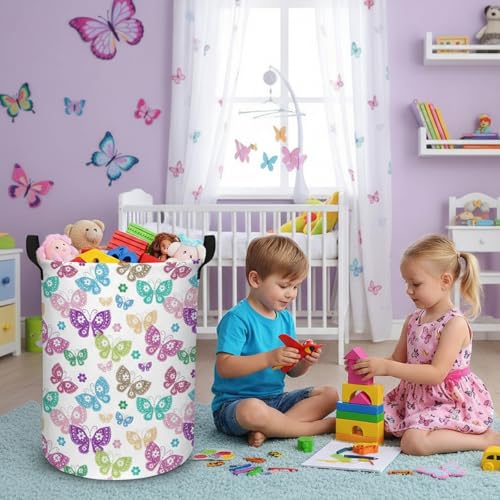 Butterfly Laundry Basket - Foldable Cotton Linen Nursery Hamper