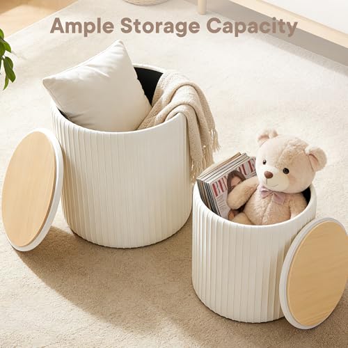 2-Piece Round Velvet Storage Ottoman Set with Reversible Table Lids