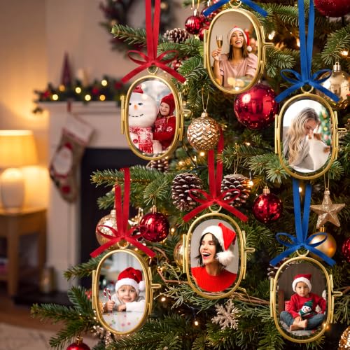 Qunclay 8 Pack Christmas Oval Photo Frame Ornaments 2.68 Inch Gold Decorative Decor