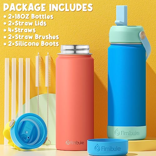 18oz Kids Insulated Stainless Steel Water Bottle with Straw - 2 Pack