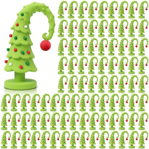 Simgoing 100 Pcs Lime Green Mini Crooked Christmas Tree Figurines Rubber - Holiday Decor