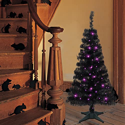 4FT Lighted Black Halloween Tree with 70 Purple LED Lights & Timer